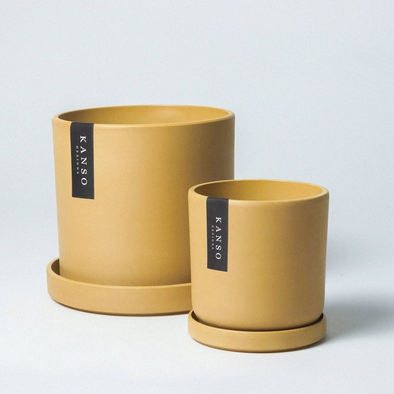 7" & 4" Mustard Seed & Dusted Clay Planters & Saucers